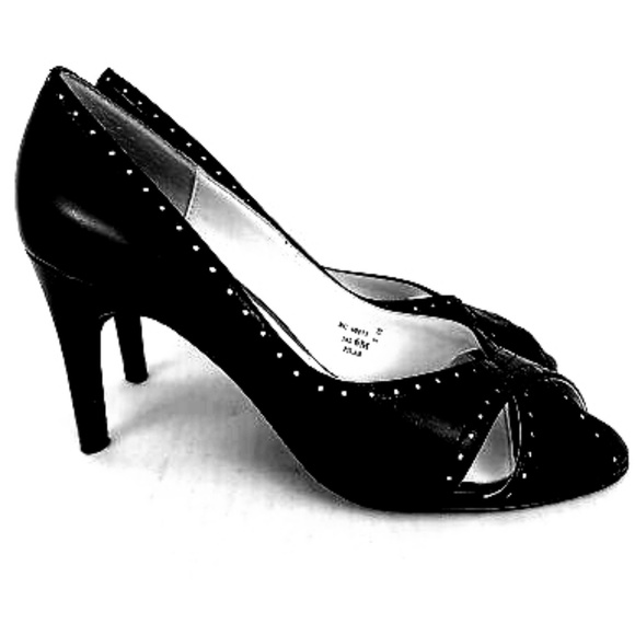 🌷Just In🌷Apostrophe Black Leather Peep Toe Heels - Picture 4 of 8